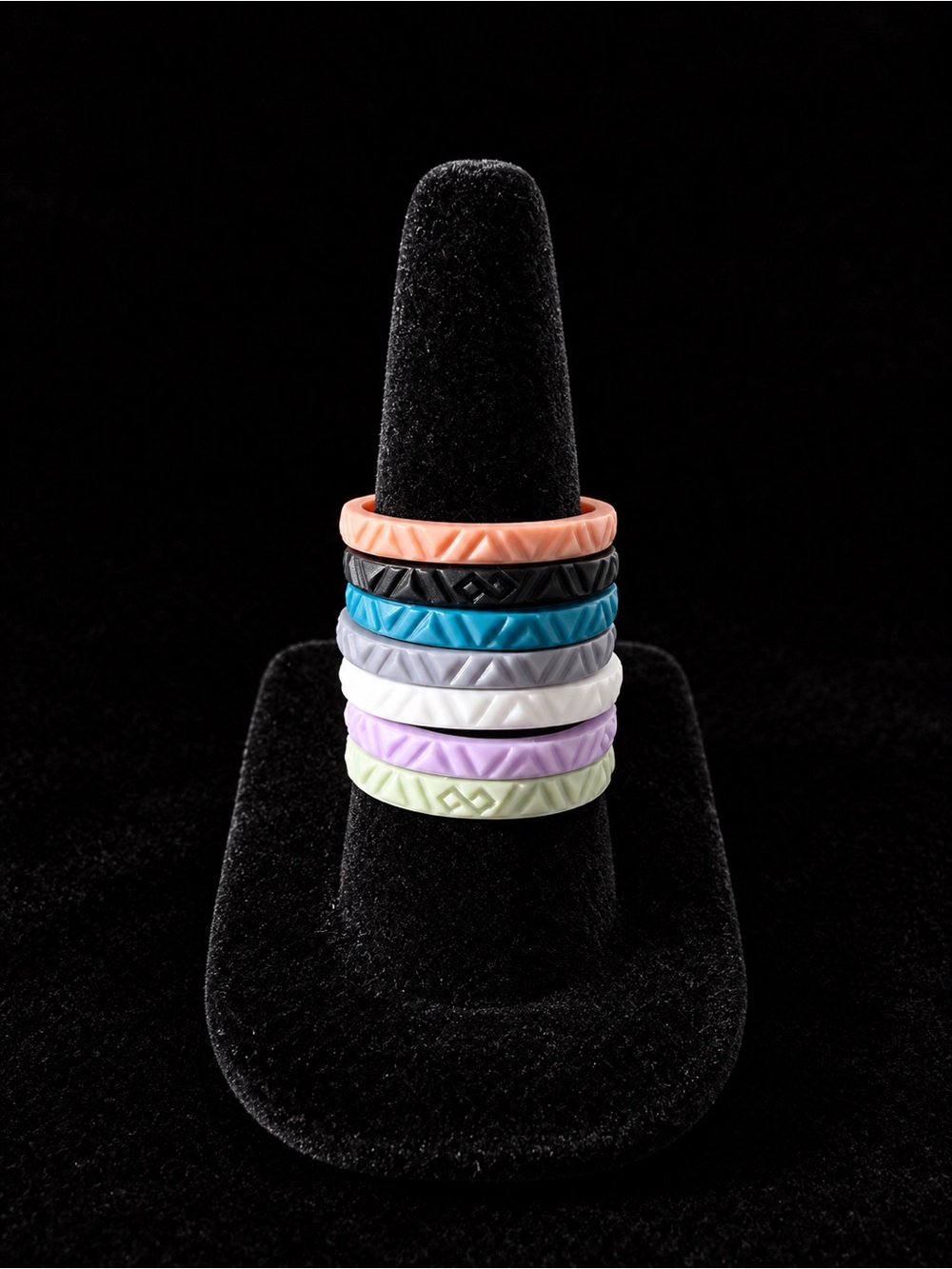 Pastel & Black Silicone Stackable Rings - Multicolor Set Seven Rings Size 8